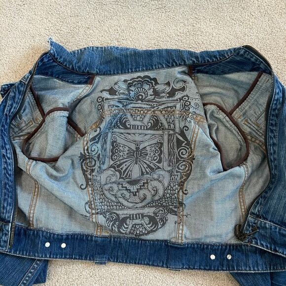 CAbi #906 Classic Retro Key Zipper Pull Reversible Butterfly Jean Jacket Size XS - Picture 5 of 7